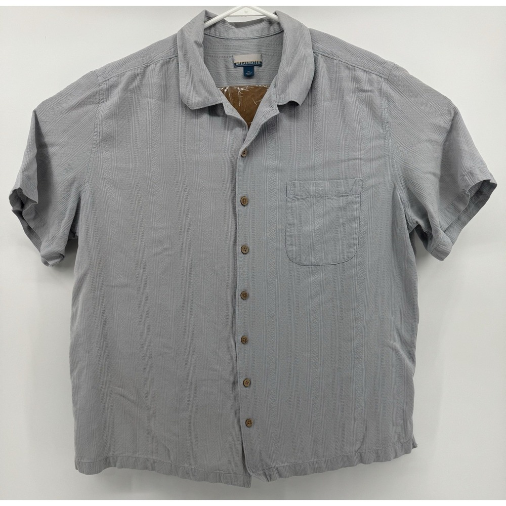 Breakwater‎ Shirt Mens XL Gray 99% Silk Hawaiian Style Casual Button Up